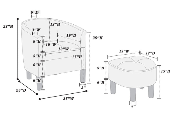English Elm Sleek Black Faux Leather Accent Chair with Ottoman, Curved Barrel Back, Tapered Legs, Compact Comfort B011P369870