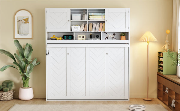 English Elm Queen Size Murphy Bed With Stylish Chevron Stripes, Ample Storage, And Space-Saving Design N820S00061K-GIGA