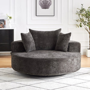 English Elm 55''L Chenille Foam Single Swivel Chair with Plush Backrest Pillow, 360° Smooth Recline for Living Room Lounge Comfort Black W834S00351