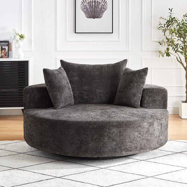 English Elm 55''L Chenille Foam Single Swivel Chair with Plush Backrest Pillow, 360° Smooth Recline for Living Room Lounge Comfort Black W834S00351