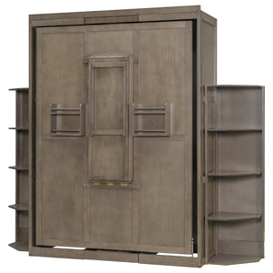 English Elm Rotating Murphy Wall Bed with Convertible Desk Dual Side Shelves Full Size Mdf Cabinet Gray LP000961AAE