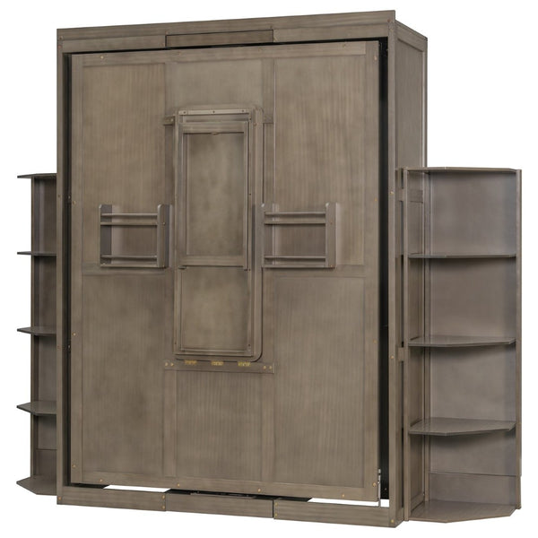 English Elm Rotating Murphy Wall Bed with Convertible Desk Dual Side Shelves Full Size Mdf Cabinet Gray LP000961AAE