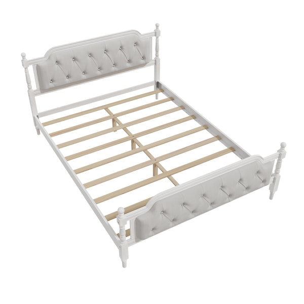 English Elm Traditional Solid Wood Bed Frame with Tufted Upholstered Headboard, No Box Spring Needed, Sturdy Support Antique White 83.1 L x 15.5 W x 5.1 H BS701P242647K