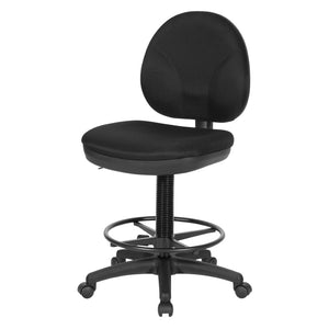 OSP Home Furnishings Sculptured Ergonomic Drafting Chair with Pneumatic Lift Upholstered Seat Lumbar Back Black DC550-231