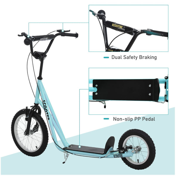 English Elm Aosom Youth Kick Scooter Steel Frame Adjustable Handlebar Inflatable Tires Dual Brake Blue W2225P217070