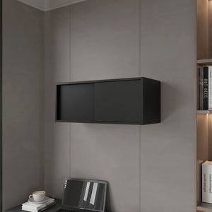 English Elm Wall Wall Cabinet Bliss Office Black — Sleek Engineered Wood Wall-Mounted Storage with Sliding Doors, 55 lb Capacity B092P245924