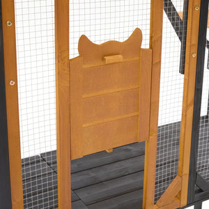English Elm Outdoor Fir Wood Window Catio Enclosure with Four Climbing Platforms for Cats Black,Brown N719P418371D