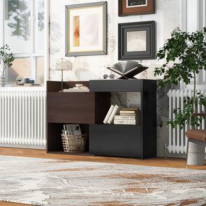 English Elm 32.5''-58.8''W Expandable Rotating Storage Cabinet with Drawer & Flip Doors, Modern Black Walnut Elegance N845P261744D