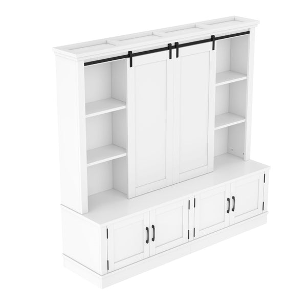 English Elm The Industrial Barn Door Entryway Cabinet with Sliding Rails and 12 Storage Compartments White W1580S00271