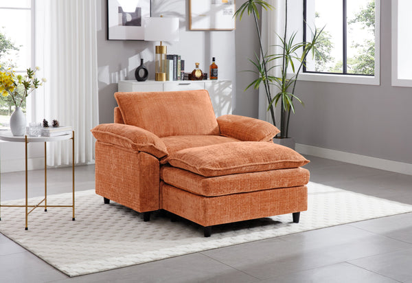 English Elm Accent Chair With Ottoman - Oversized Chenille Sofa For Living Room, Bedroom, Office & Lounge (Orange) W2100S00108