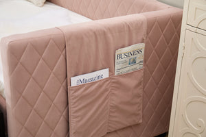 English Elm Pink velvet daybed with diamond-grid pull-out trundle, modern velvet MDF frame, twin size elegance and extra sleep space W1361S00030