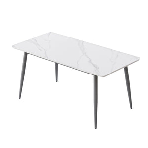 English Elm 62.99" Modern Artificial Stone Dining Table With Dark Grey Metal Legs – Stylish, Seats 6 Comfortably! W1535S00503
