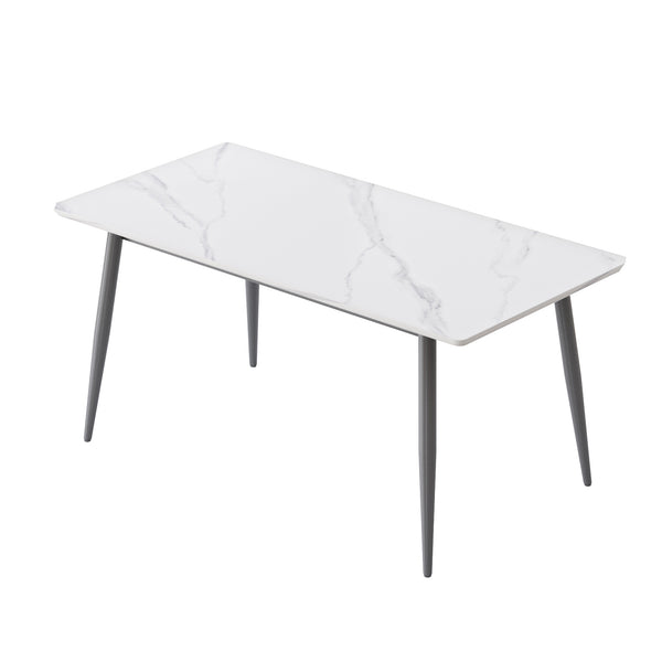 English Elm 62.99" Modern Artificial Stone Dining Table With Dark Grey Metal Legs – Stylish, Seats 6 Comfortably! W1535S00503