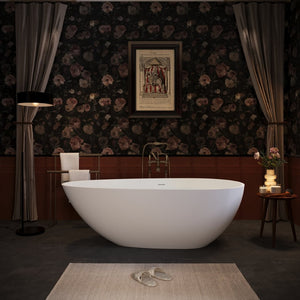 English Elm 67'' Oval Acrylic Freestanding Soaking Tub Glossy White with Chrome Toe-tap Drain W1920P353170