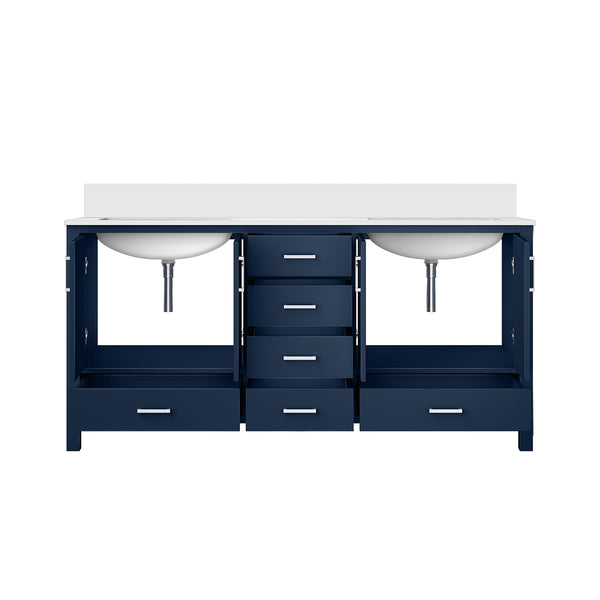 English Elm Navy 72" Double Bath Vanity 22" D with White Quartz Top — Solid Wood, Soft-Close Drawers, Ample Storage B2731P258928