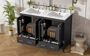 English Elm 48-Inch Modern Bathroom Vanity with Dual Ceramic Sinks, Ample Soft-Close Storage and Stylish Design Black N729P000009B