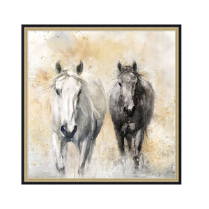 English Elm 39.4X39.4" Striking Hand-Painted Black And White Horse Canvas Art For Elegant Home Décor Appeal W2078P318074