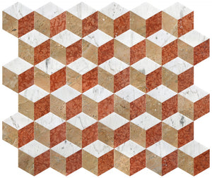 English Elm Hexagon Water-jet Marble Hexagon 5.7" Polished White Gold Red Tiles 12pcs for Floor & Wall Luxury W1696P314482