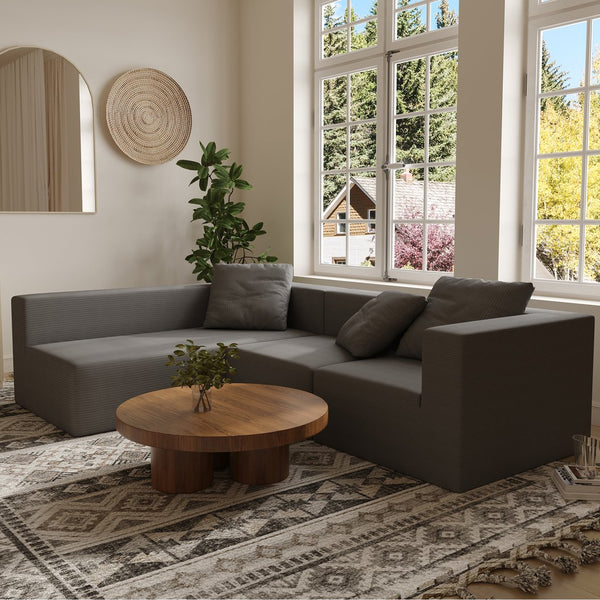 English Elm L Shaped Modular Sectional Sofa - 110" Corduroy Comfort With Movable Ottoman For Stylish Living Spaces W3670S00002