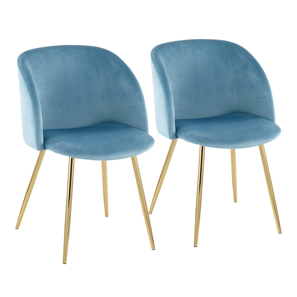 English Elm Fran Velvet Dining Chair Set of 2 in Light Blue with Gold Steel Legs — Contemporary Padded Bucket Seats, Sturdy Modern Accent Pieces (31"L x 22"W x 23"H) B202P223521