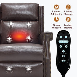 English Elm Emon's Overstuffed Chenille Power Lift Recliner with Massage Heat and Charging Ports Antique Brown W1803S00092
