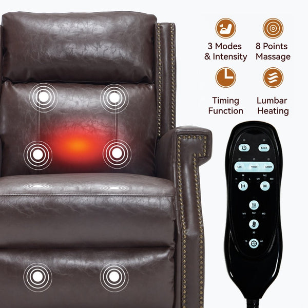 English Elm Emon's Overstuffed Chenille Power Lift Recliner with Massage Heat and Charging Ports Antique Brown W1803S00092