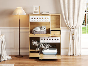 English Elm Modern Mdf Cat Litter Box Enclosure Side Table with Ventilated Storage Compartment Natural N752P394342N