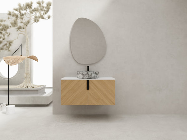 English Elm 36" Modern Wall-Mounted Bathroom Vanity With Soft-Close Doors, Ceramic Sink & Durable Oak Finish W999S00451