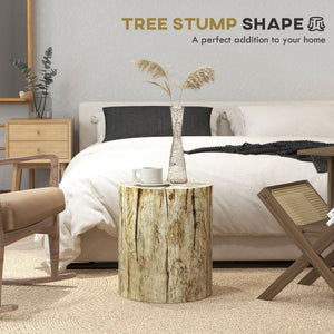 English Elm HOMCOM Rustic Tree Stump Stool Concrete Side Table with Wood Grain Finish, Waterproof 198 lb Capacity W2225P200675