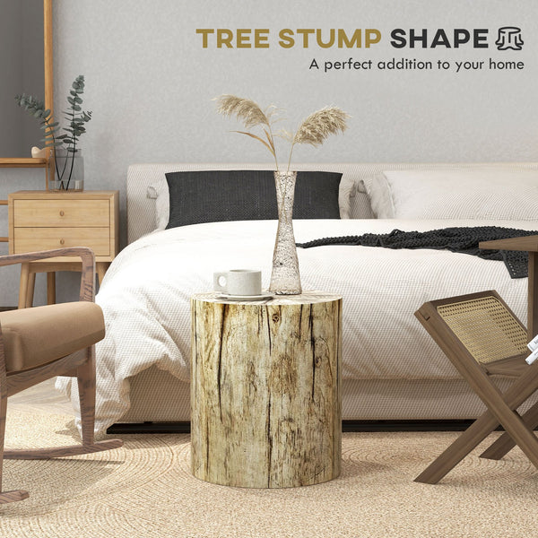English Elm HOMCOM Rustic Tree Stump Stool Concrete Side Table with Wood Grain Finish, Waterproof 198 lb Capacity W2225P200675