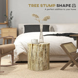 English Elm Homcom Tree Stump Stool, Decorative Side Table With Round Tabletop, Concrete End Table With Wood Grain Finish For Indoors and Outdoors