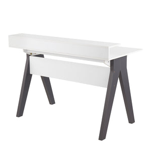 English Elm Wishbone Contemporary Desk with White Top & Grey Accents by LumiSource — Raised Shelf, 2 Drawers, Stylish Home Office Solution B202P223973