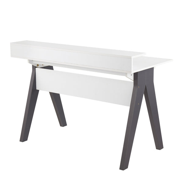 English Elm Wishbone Contemporary Desk with White Top & Grey Accents by LumiSource — Raised Shelf, 2 Drawers, Stylish Home Office Solution B202P223973