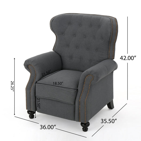 English Elm Christopher Knight Home® - Accented Push Back Recliner Chair with Rolled Arms and Copper Accents, Plush Cocooning Support, Sturdy Design Charcoal 57337.00F