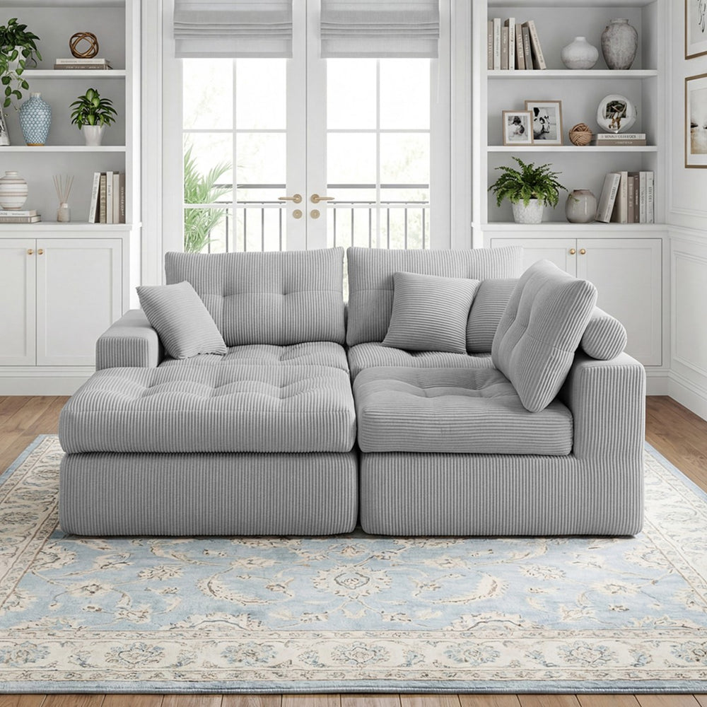 English Elm Corduroy L-shaped Sectional Sleeper Sofa No Assembly Needed for Apartments Light Gray W5532S00033