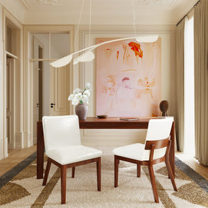 English Elm Modern Ergonomic PU Leather Dining Chairs Set of 2 with Reinforced Lumbar Support, Compact Style & Comfort White+Walnut N842P299016H