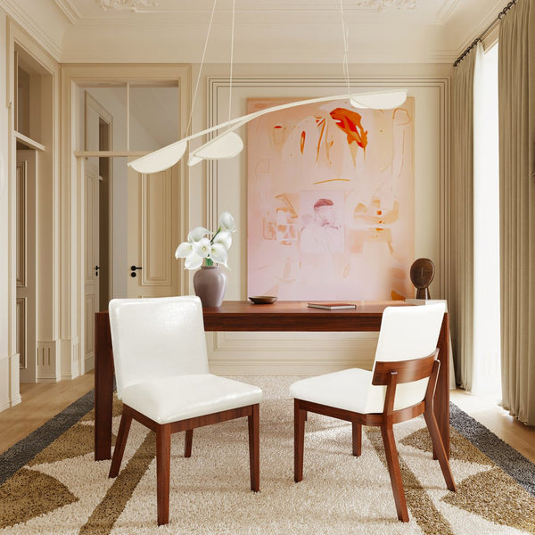 English Elm Modern Ergonomic PU Leather Dining Chairs Set of 2 with Reinforced Lumbar Support, Compact Style & Comfort White+Walnut N842P299016H