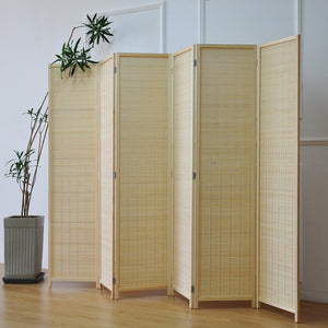 English Elm 6 Panel Bamboo Room Divider Folding Screen, Natural Eco-Friendly Privacy Partition for Home Decor W3198P300363