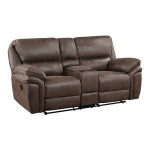 English Elm Plush Microfiber 3 Piece Reclining Sofa Set with Console Storage for Family Rooms Brown B011S01290
