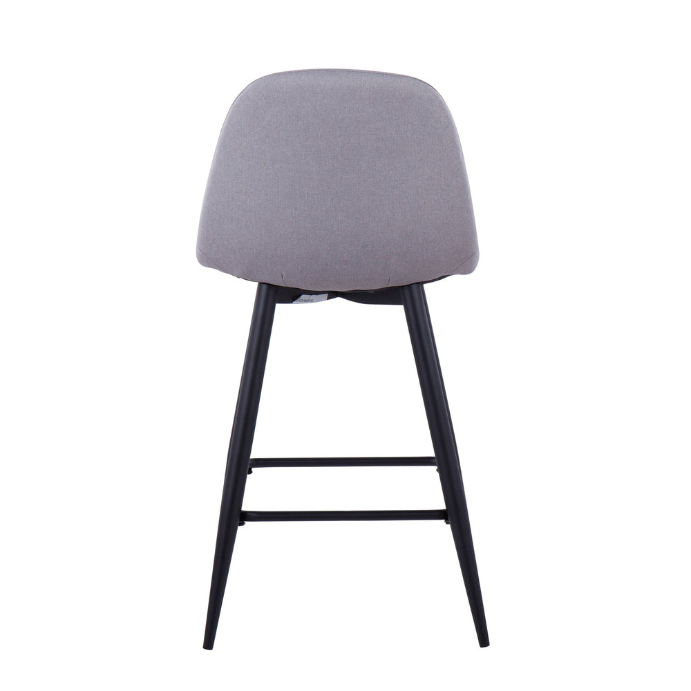 English Elm Pebble Mid-Century Modern Counter Stool Set of 2 with Upholstered Seat, Black Metal Tapered Legs, Sleek Design Grey B202P221751