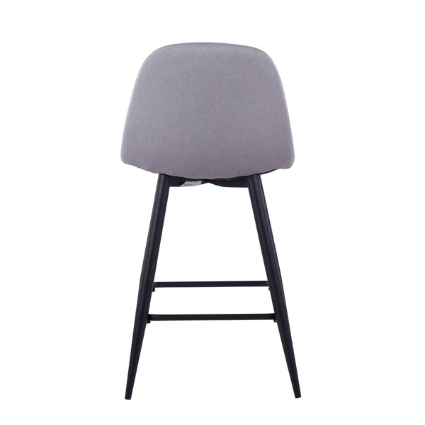 English Elm Pebble Mid-Century Modern Counter Stool Set of 2 with Upholstered Seat, Black Metal Tapered Legs, Sleek Design Grey B202P221751