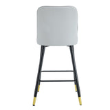 English Elm Modern Light Gray Pu Bar Stool - Gold Decorated Legs With Comfortable Resting Beam.Light Gray,Black Metal Legs,,Bar Stool.Set Of 2 Chairs.