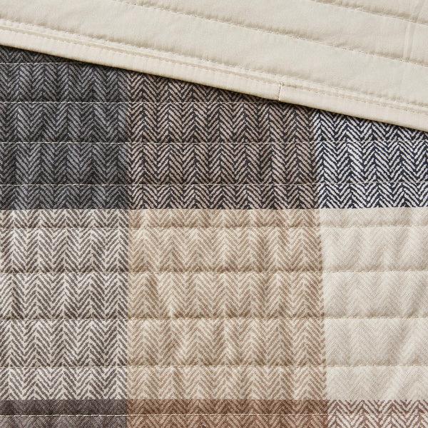 English Elm 6 Piece Reversible Herringbone Quilt Set With Cozy Buffalo Plaid & Embroidered Pillows - Full/Queen B03597577