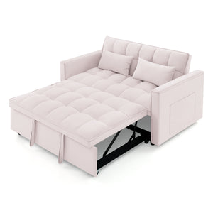 English Elm 54.33 Versatile foldable velvet sofa bed with tufted back, adjustable 3-position recline and durable wood frame Pink W2353P252435