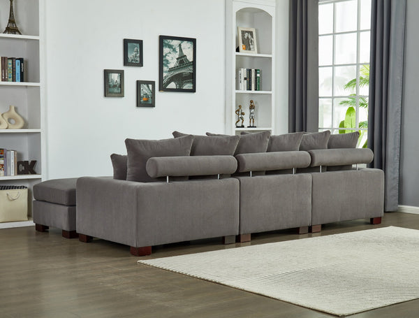 English Elm Modular Sectional Sofa with Corduroy Upholstery, 5-Seater Oversized Convertible L/U Shape, Cloud-Like Comfort and Easy Assembly Grey B205S00001