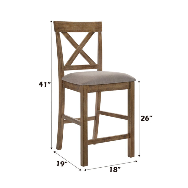 English Elm Set Of 2 Stylish Linen Counter Height Chairs With X-Back Design - Tan & Weathered Oak Finish B016P314418-GIGA