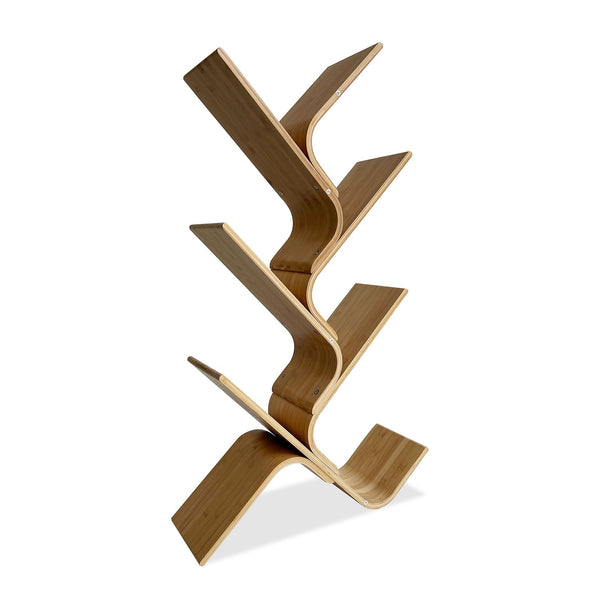 English Elm Modern Bamboo Diagonal Shelf Unit for Living Room — Contemporary Vertical Display, Space-Saving Organizer Natural 26 L x 11 W x 10 H B2741P342786