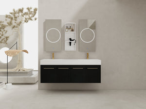 English Elm 60 Inch Wall-Mounted Bathroom Vanity With Double Resin Sink & Stylish Storage Rack, Easy Assembly W999S00372