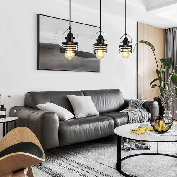 English Elm Industrial Spring Cage Pendant Light — Rustic Metal E26 Dimmable Downlight for Kitchen Island, Entryway T3177P284005