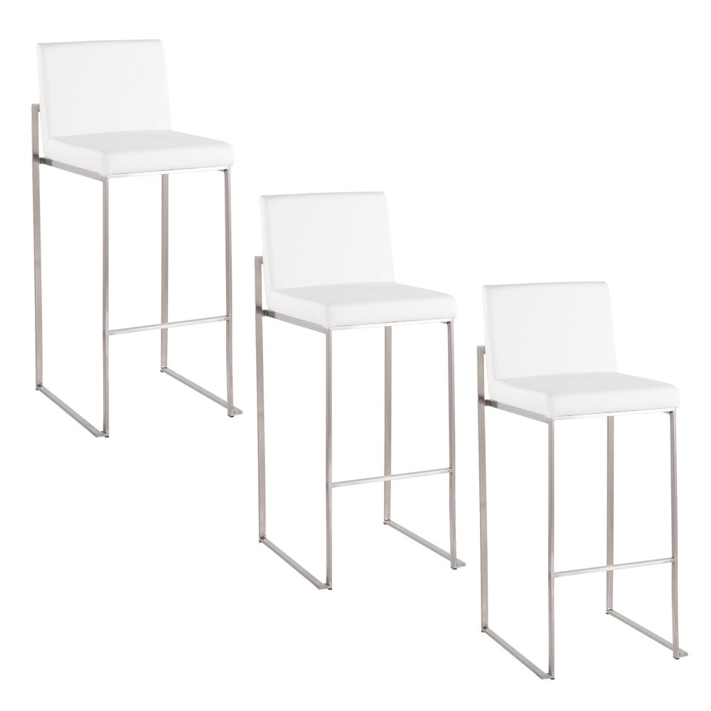 English Elm Fuji 30" High Back Barstools Set Of 3 - Stylish Stainless Steel & White Faux Leather For Modern Spaces B202P222210